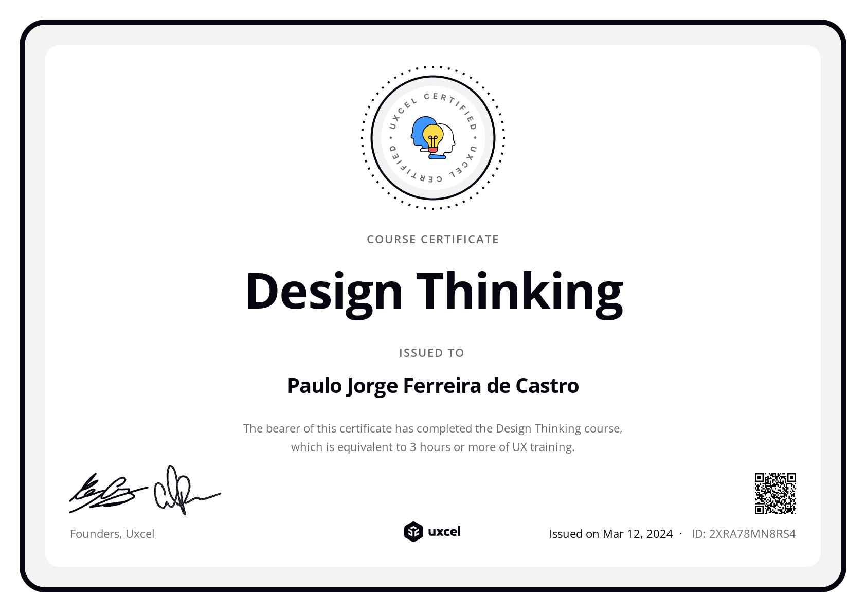 Paulo Jorge Ferreira de Castro's certificate